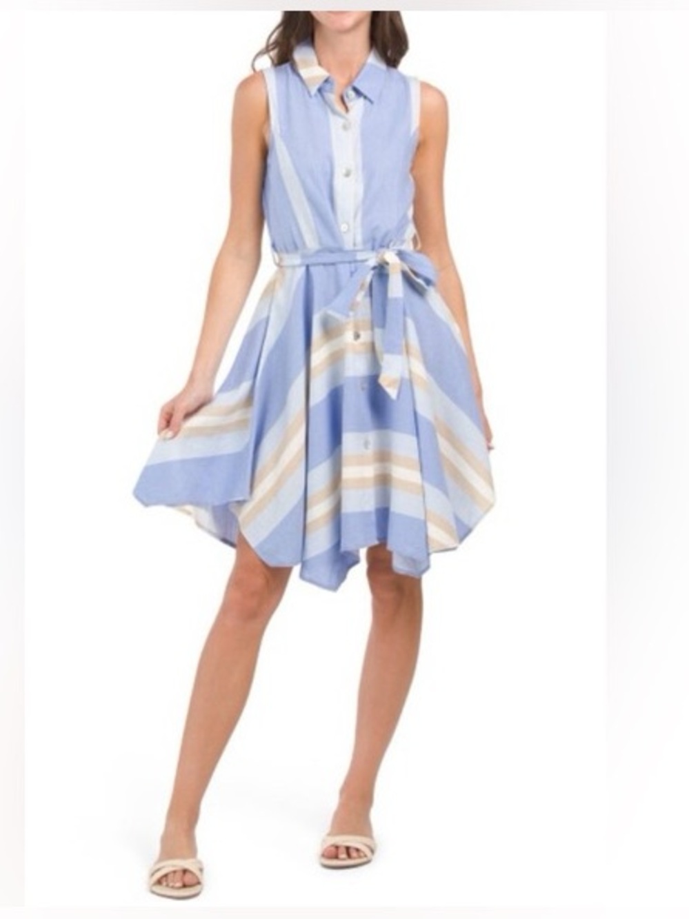 1. State Striped Sleeveless Linen Shirt Dress with Tie Waist, Size XL